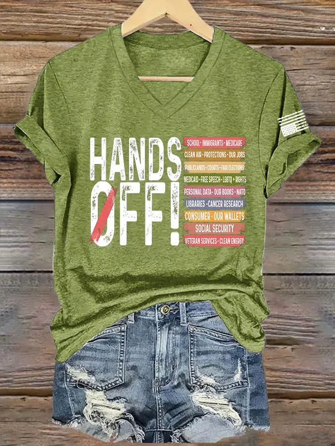 Women's Retro Hands Off Protest Print T-Shirt
