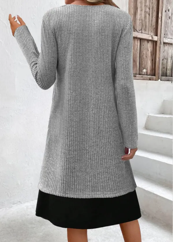 Light Grey Marl Fake 2in1 A Line Dress