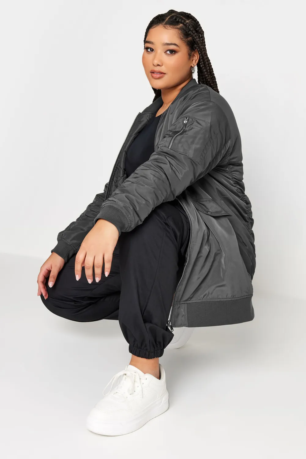 YOURS Curve Black Longline Bomber Jacket