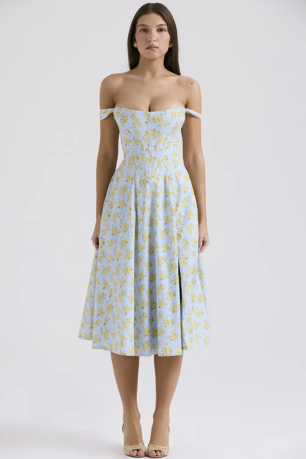 FLORAL LACE-UP CORSET A-LINE SUN DRESS