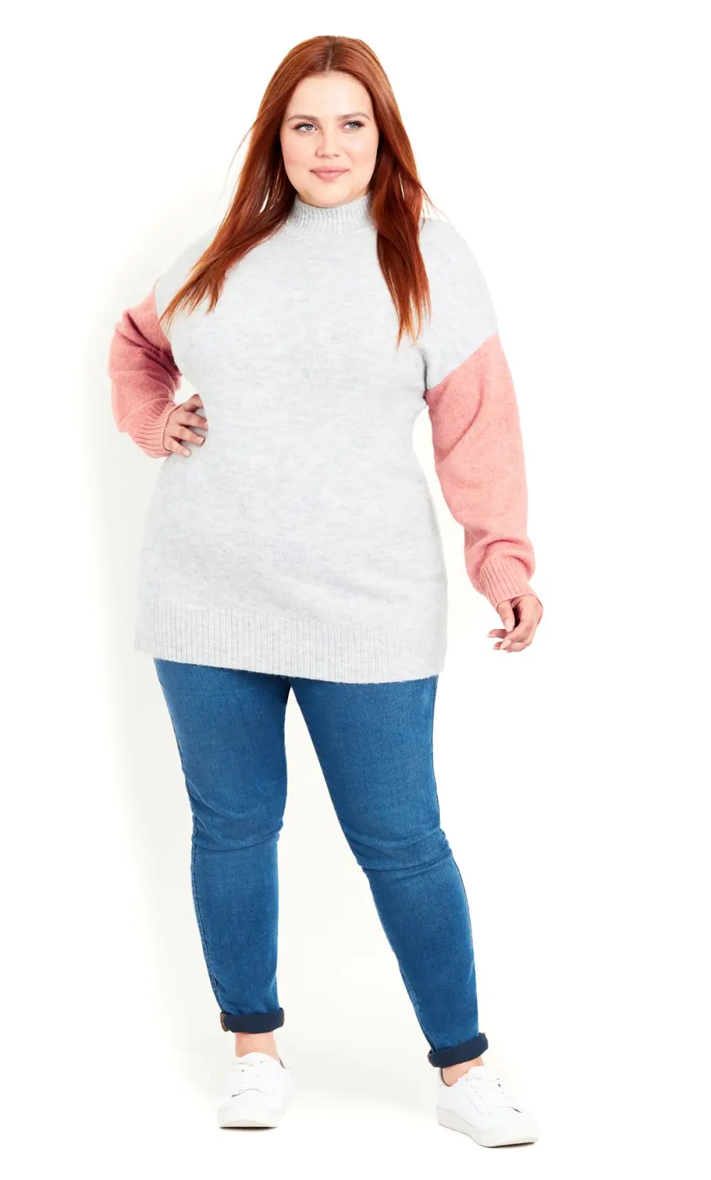 Evans Grey & Pink Colour Block Knitted Jumper