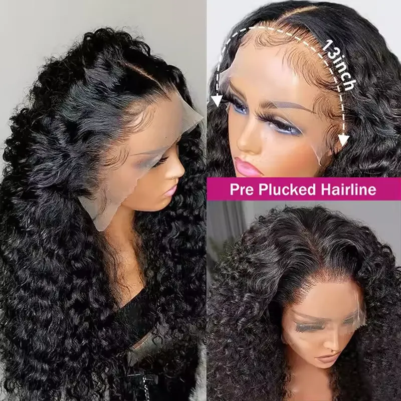 Raw Hair Super Double Drawn Curly 13×6 Full Lace Frontal Human Hair Wigs 250% Density