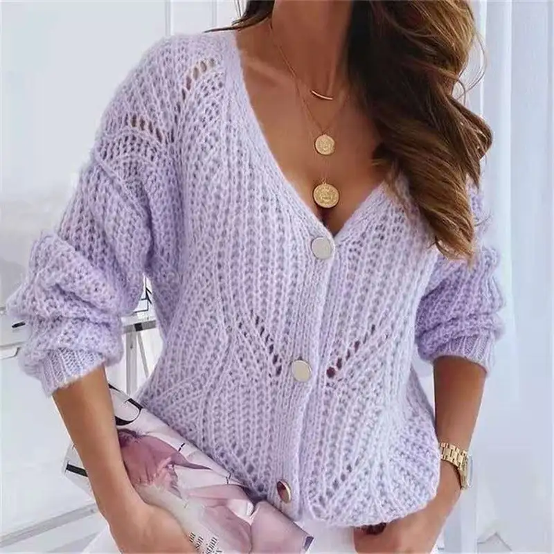 loose solid color knitted sweater coat