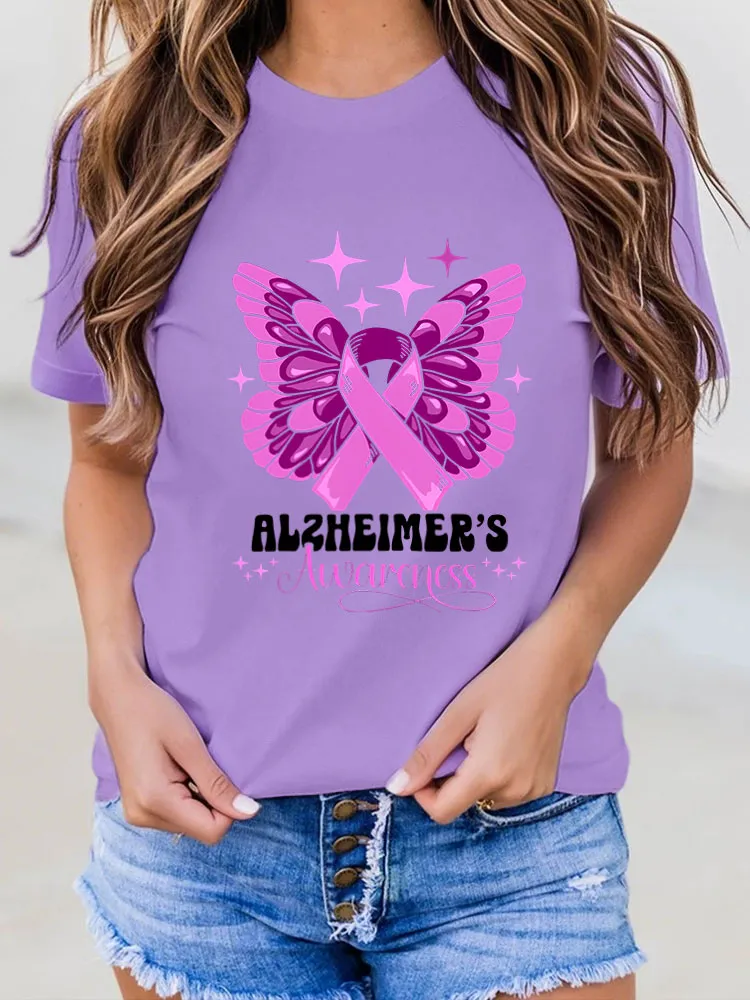 Women Alzheimer Awareness Print V-Round T-Shirt上报