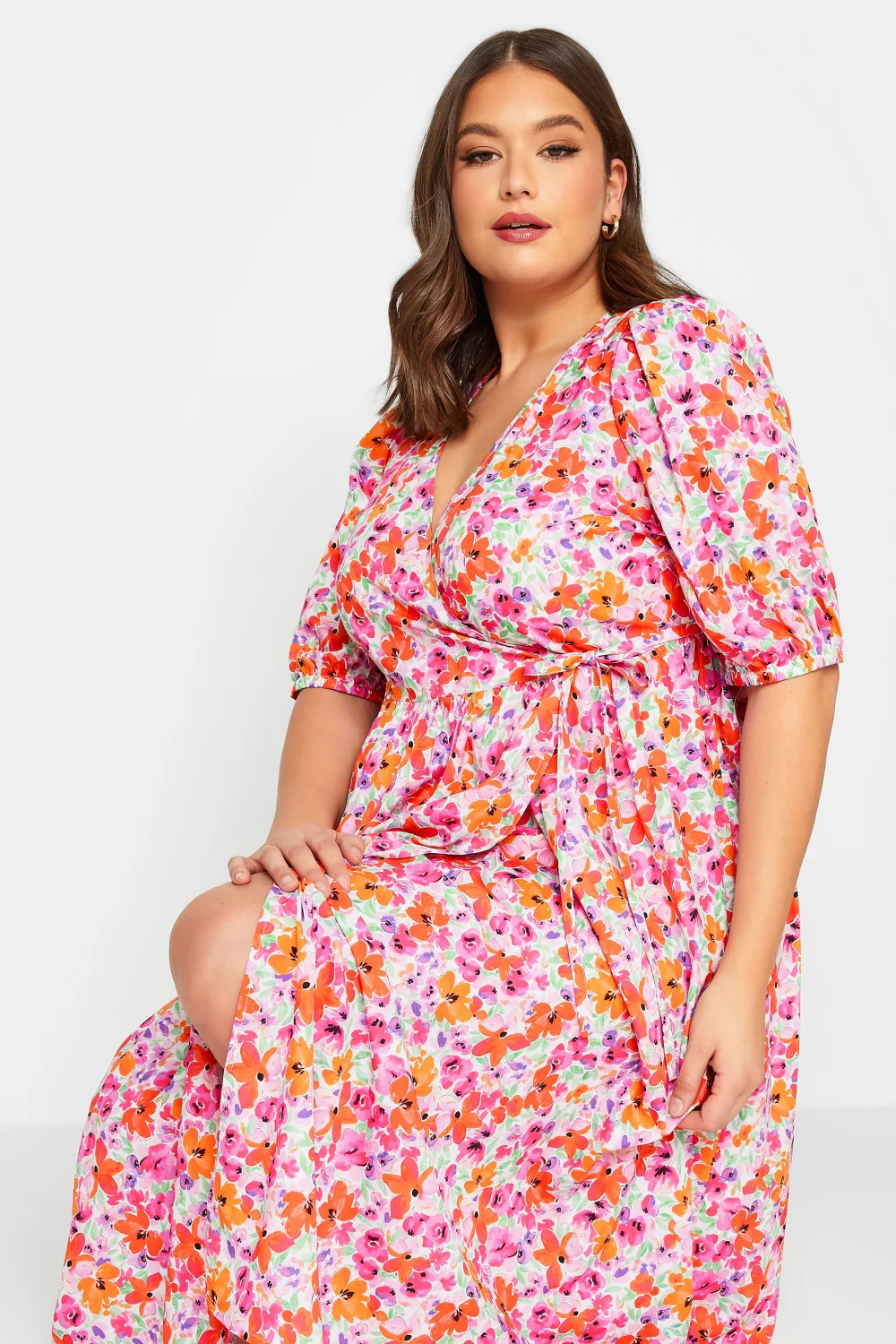 YOURS Curve White Floral Wrap Midaxi Dress