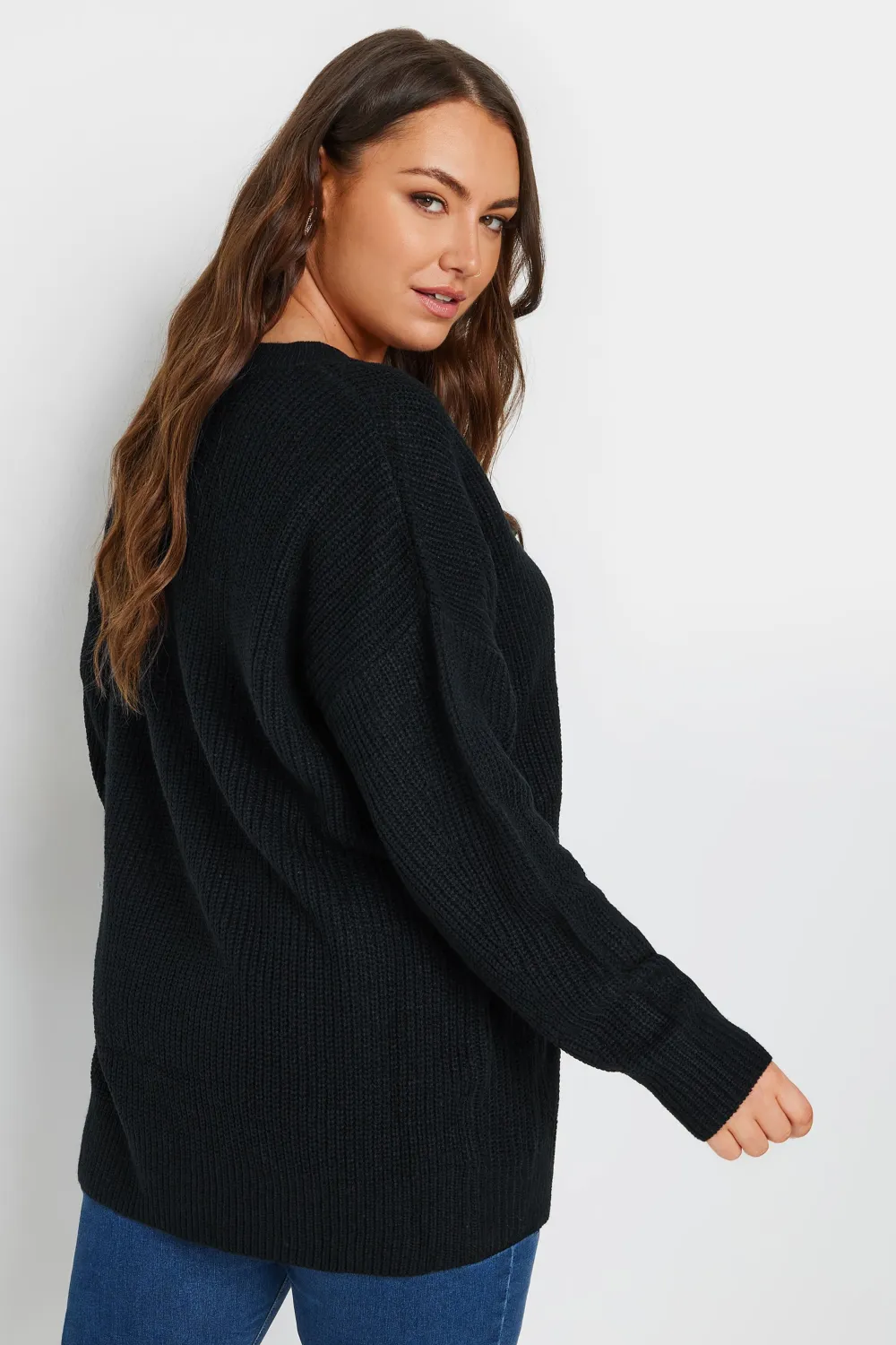 YOURS Curve Black V-Neck Knitted Jumper