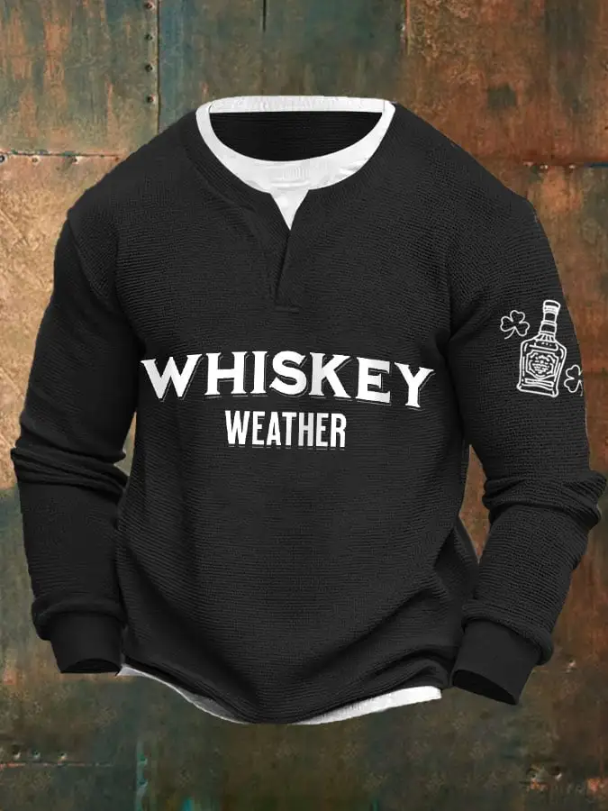 Men's St Patrick's Day Whiskey Weather Print Faux Two Piece Pullover