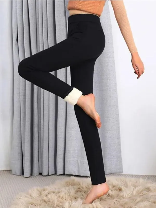 Plain Warmth Casual Fluff Tight Leggings