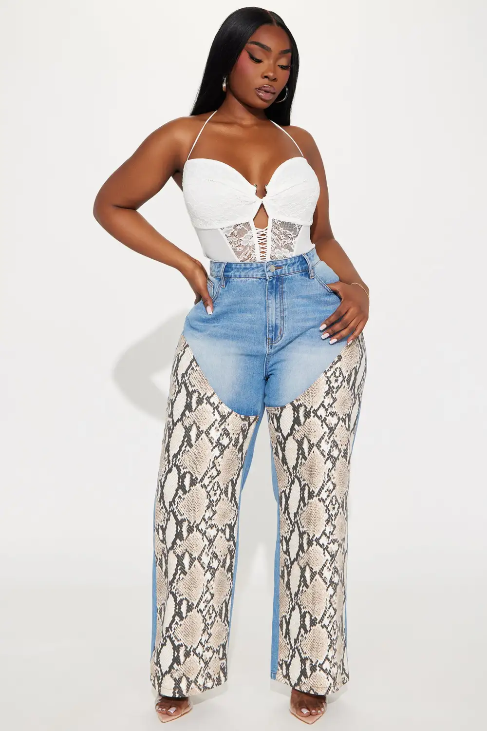 In The Details Snake Print Wide Leg Jeans - Medium Wash