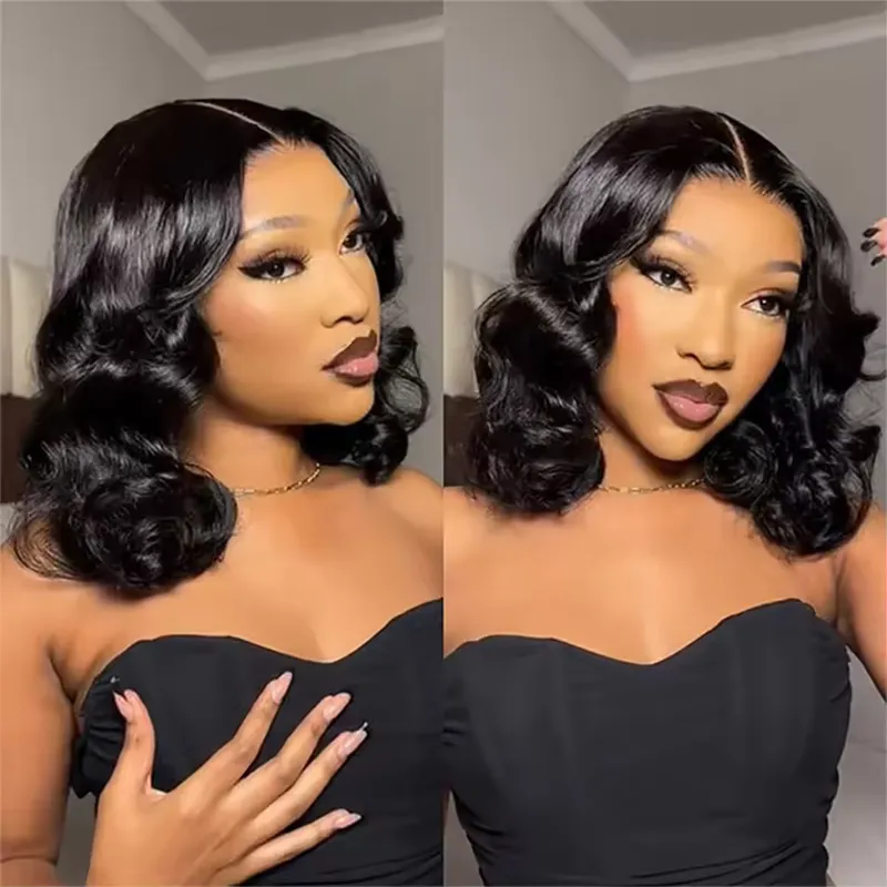 Affordable #1 Jet Black Human Hair Bob Wigs Loose Body Bob Wigs