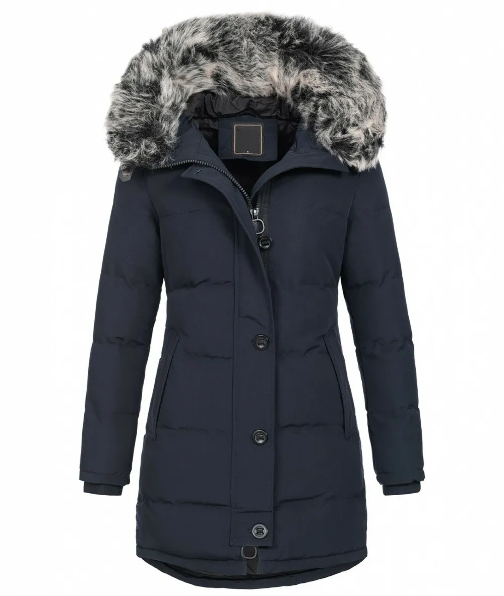 Fashion ladies parka coat with fur collar