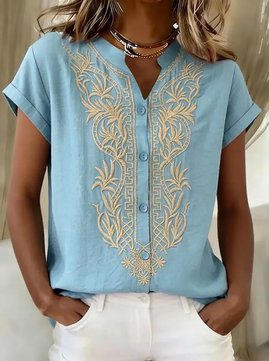 Women's Nashville Floral Embroidery V-Neck Printed Top