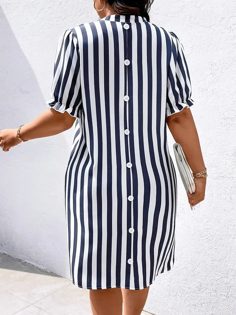 Large Size Women's Trumpet Short Sleeve Striped Print Simple Daily Dress 10K+ sold Sold by Miss YuChen