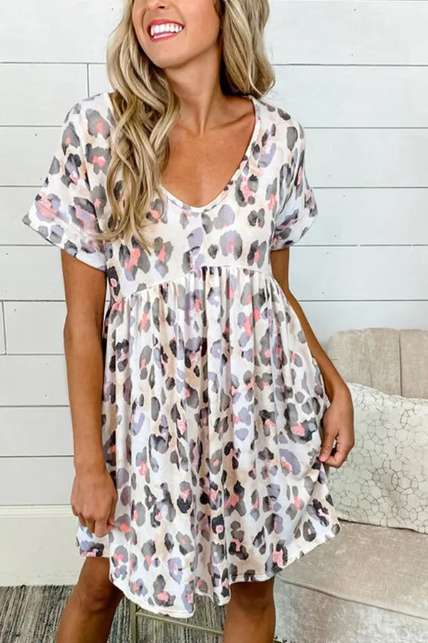 Leopard Print V-Neck Mini Dress