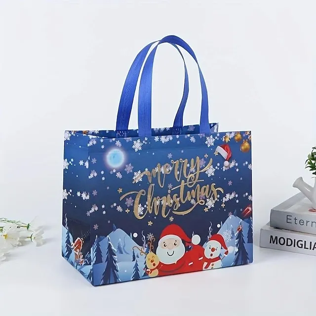 6pcs Gilding Christmas Gift Bags Christmas Tote Bags With Handles Reusable Reinforced Handle Grocery Bags Christmas Treat Bags Multifunctional Non-Woven Christmas Bags For Gifts Wrapping Shopping