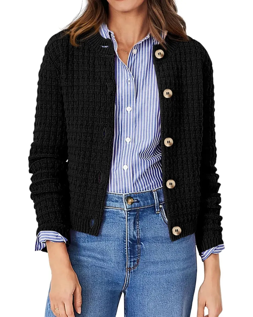 Women's Knit Cardigan Sweaters Casual Long Sleeve Open Front Button Down Trendy Jackets Outerwear