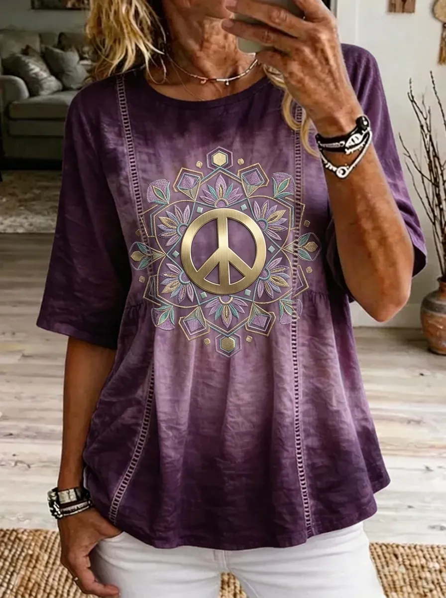 Women's Nashville Peace Sign Mandala Printed T-shirt