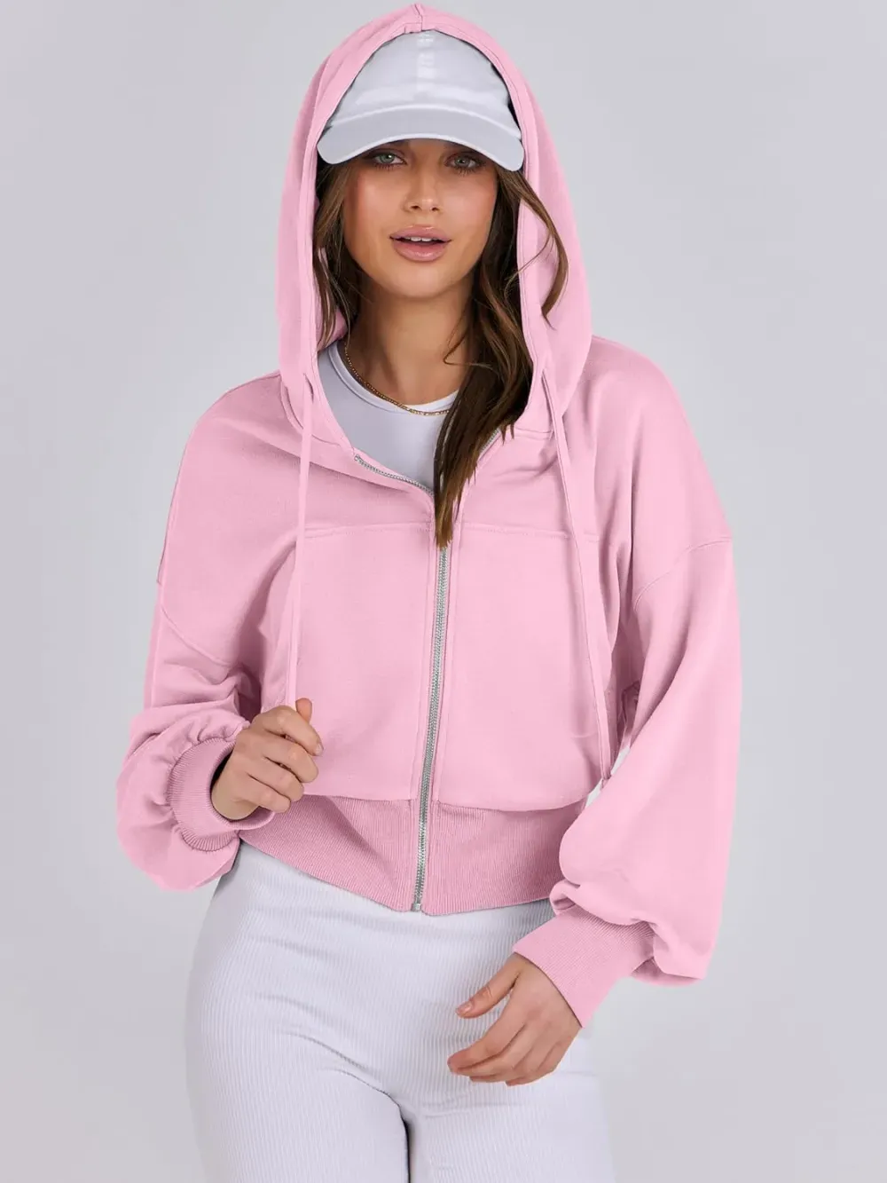 Women's Zip Up Hoodies Cropped Sweatshirts Full Zip Jackets Casual Fashion Fall Outfits Winter Clothes