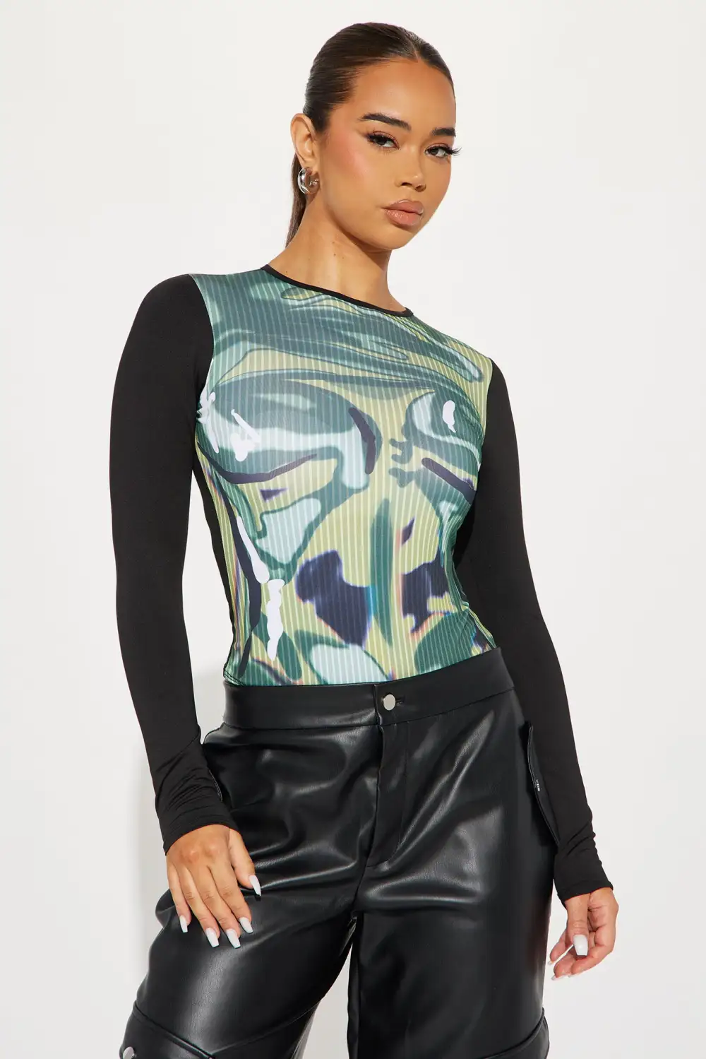 Undercover Long Sleeve Bodysuit - Green/combo