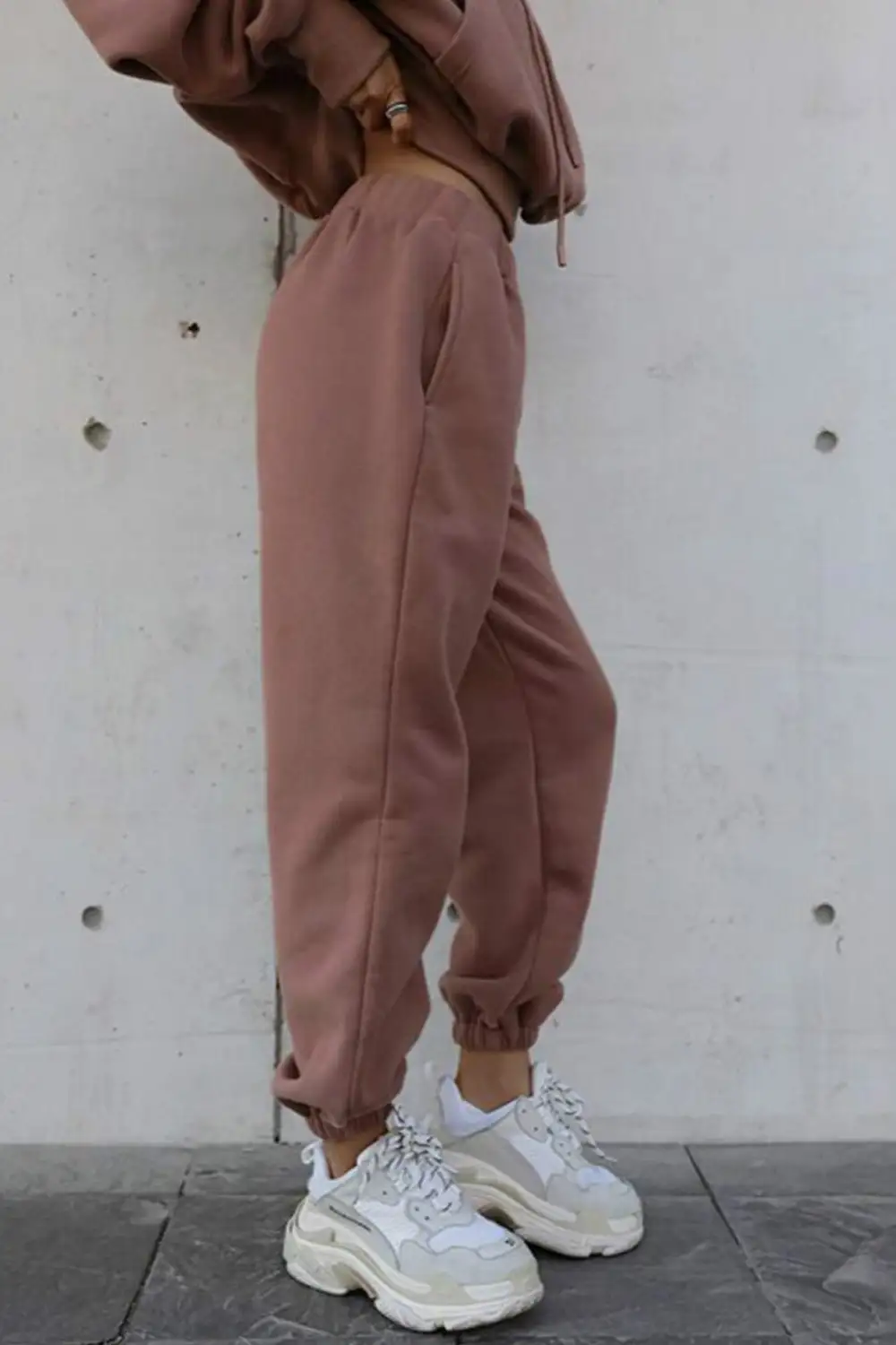 Drawstring Hoodie Crop Top & Jogger Pants