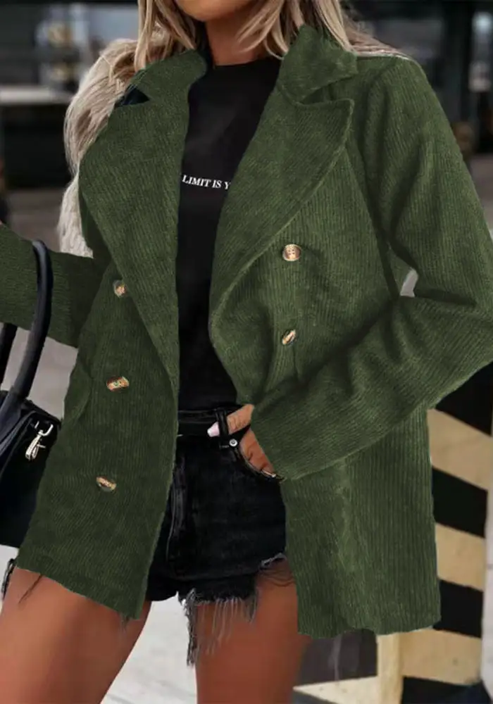 Solid Patchwork Turndown Collar Outerwear