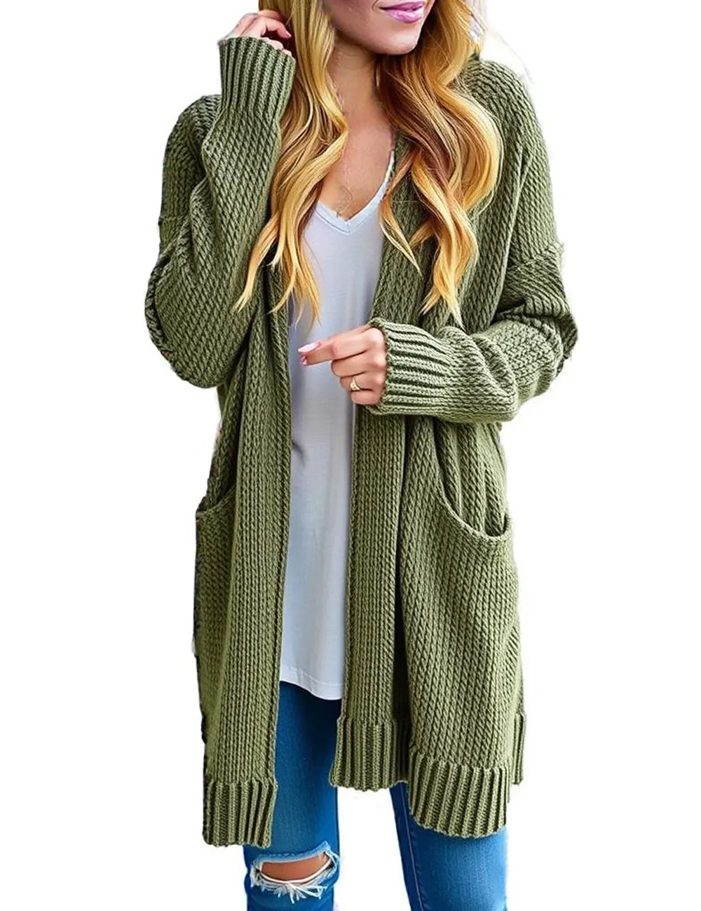 Women's Long Sleeve Knit Sweater Open Hooded Cardigan Jacket