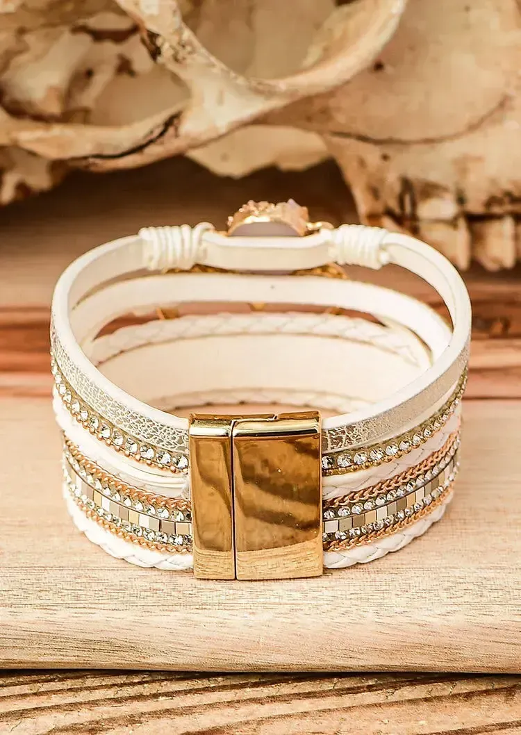 Heart Rhinestone Leather Bracelet