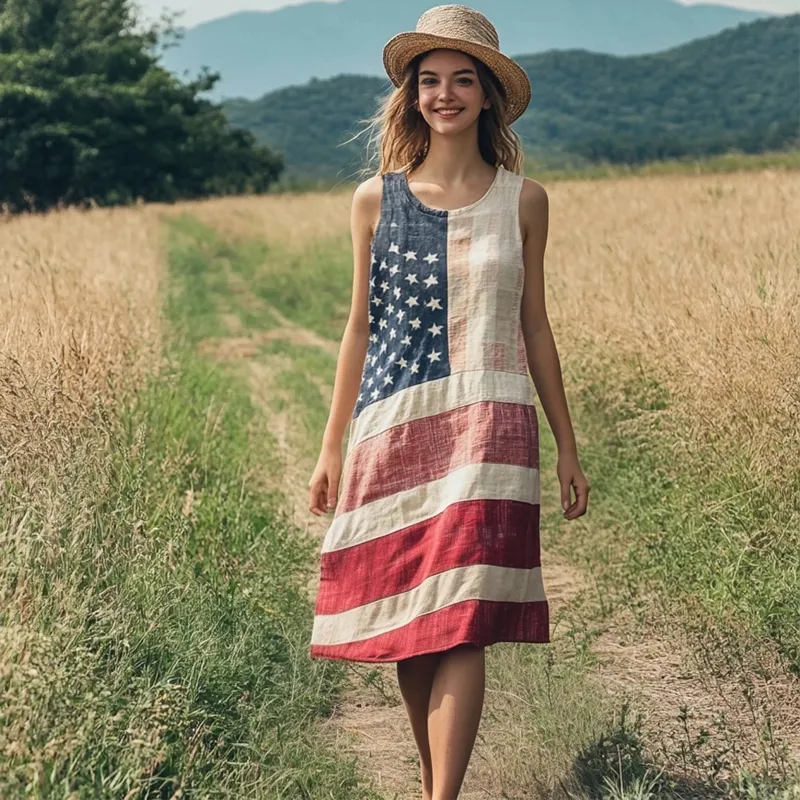 Independence Day American Flag Inspired Linen Tank Dress