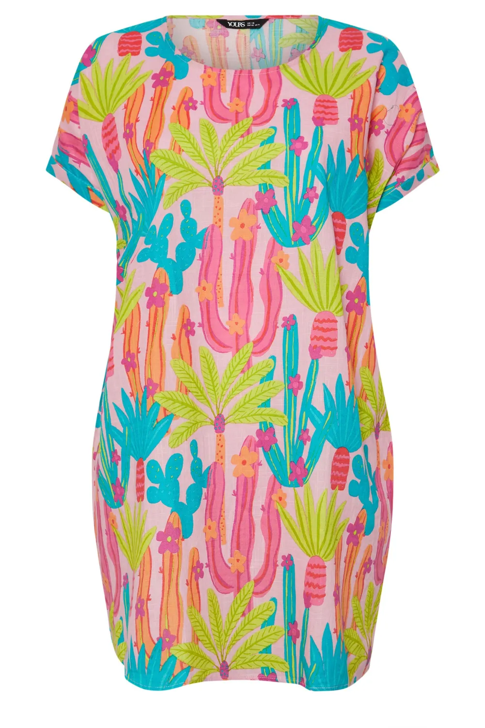 YOURS Curve Pink Cactus Print Tunic Dress
