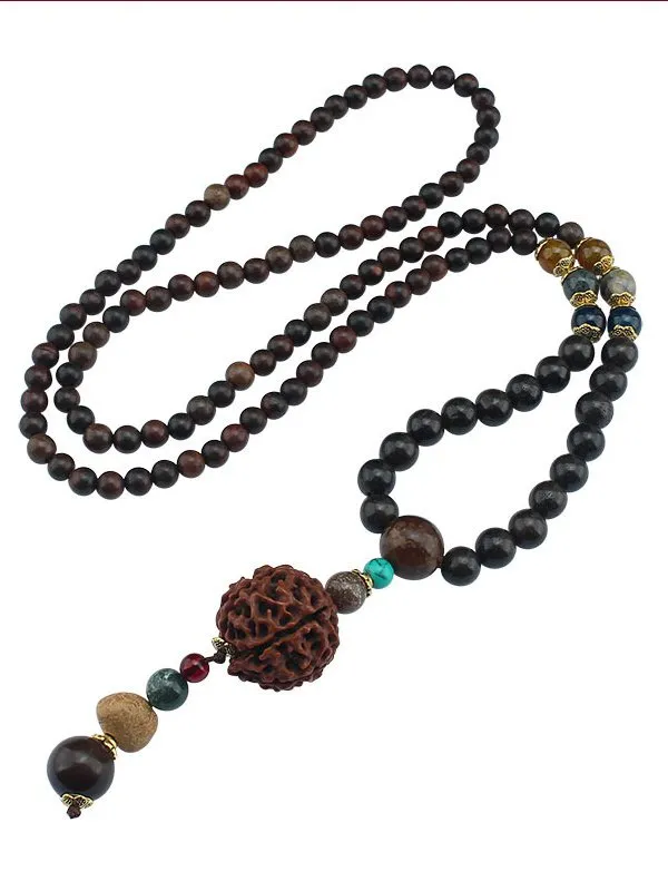 Casual Wooden Hand Beaded Necklace Retro Ethnic Sweater Chain Jewelry