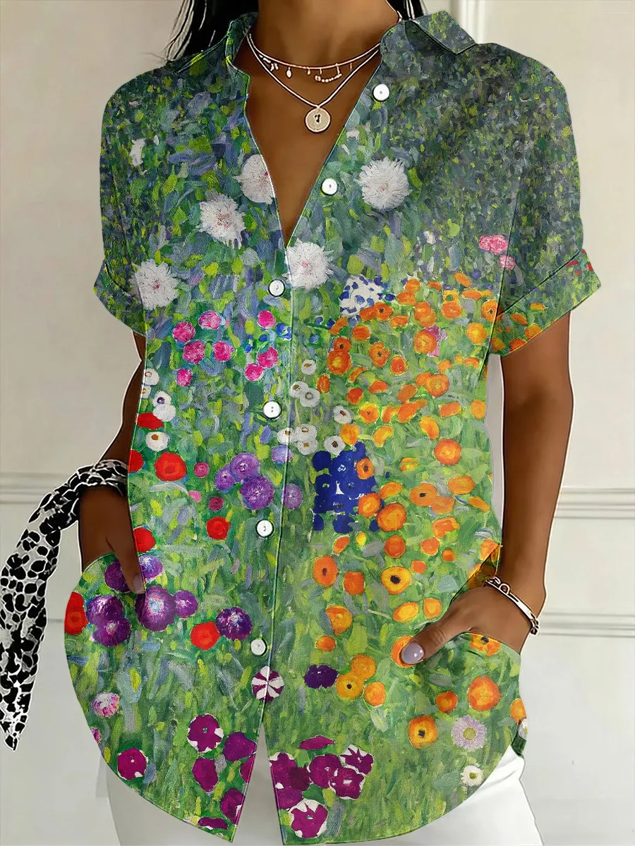 Women's Casual Oil Painting Floral Shirt