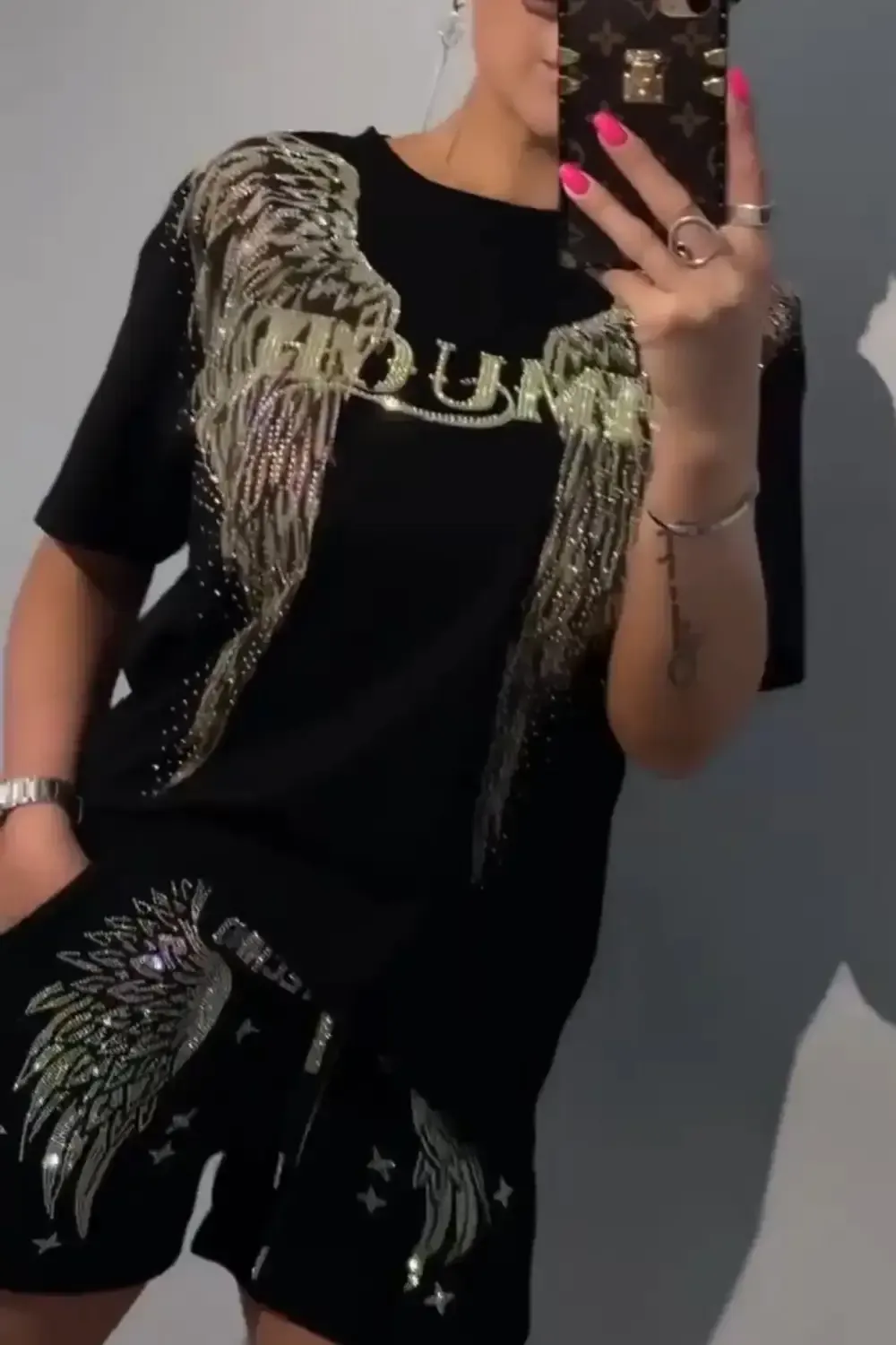 Women's Hot Diamond Pattern Top and Shorts Pants Two-piece Set