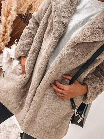Casual Plain Shawl Collar Long sleeve Loose Teddy Jacket