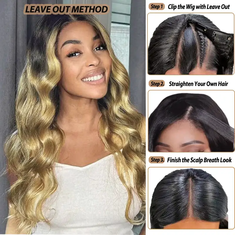 Glueless #T1B/27 Ombre V Part Wig No Leave Out Beginner Friendly Upgrade U Part Wig