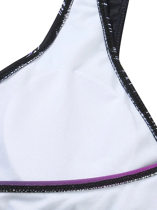 Women's Swimwear Bikini 2 Piece Normal Swimsuit Backless 2 Piece Push Up Sexy Printing Leaf Striped Black Light Green Wine Lavender Purple V Wire Bathing Suits New Vacation Stylish