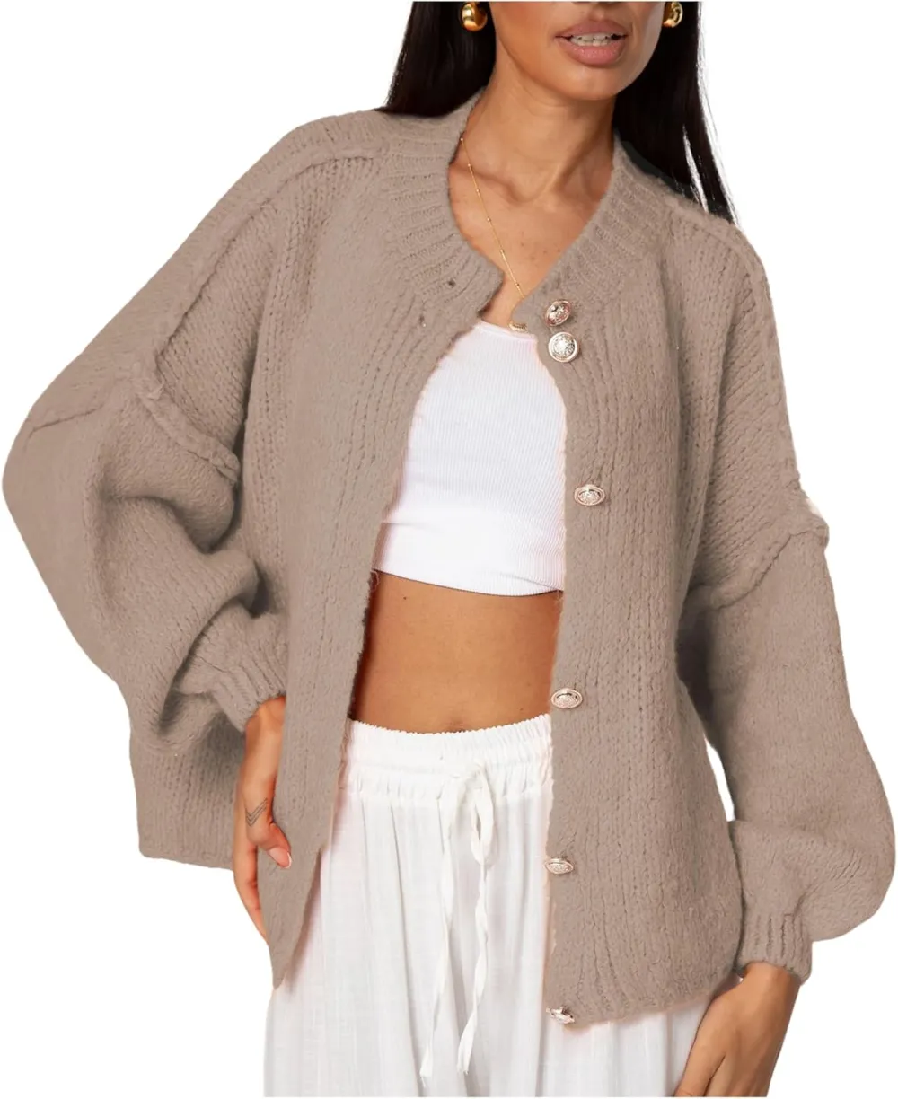 🎄Hot Sale Sweaters Casual Lightweight Long Sleeve Button Up Knit Oversized