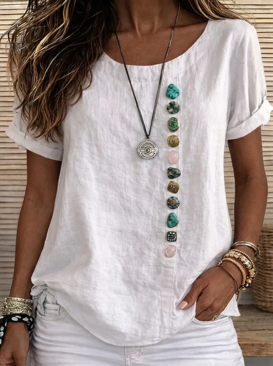 Women's Nashville Western Turquoise Gemstone Printed T-shirt