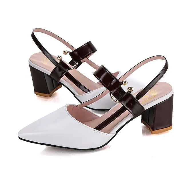 Women's Sandals Block Heel Sandals Ankle Strap Sandals Party Outdoor Daily Summer Block Heel Low Heel Chunky Heel Pointed Toe Sexy Classic Casual PU Leather Faux Leather Ankle Strap Color Block White