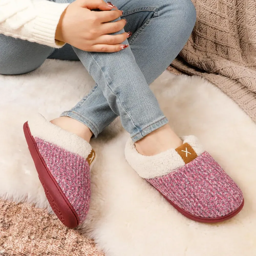 Women's Indoor Bedroom Slipper with Memory Foam, Gift for Women, Wool-Like House Shoe with Anti-Skid Rubber Sole for Ladies