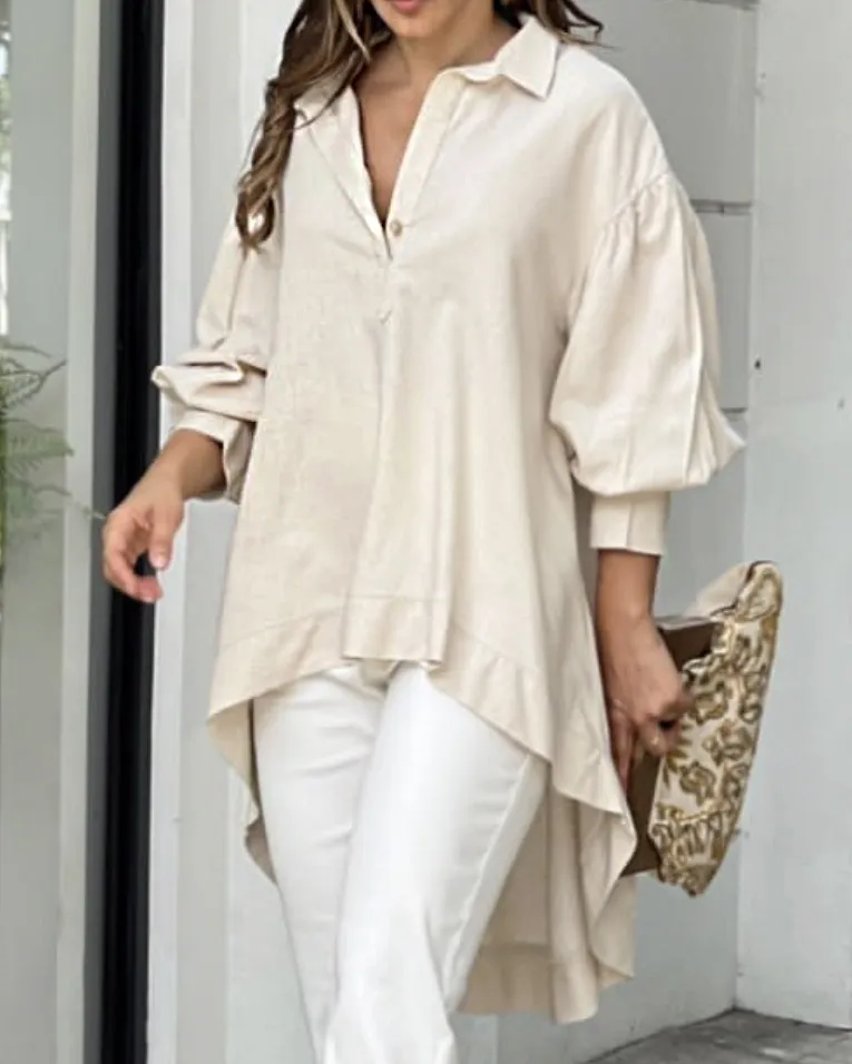 Lapel Loose Top Solid Color Pants Two Piece Set