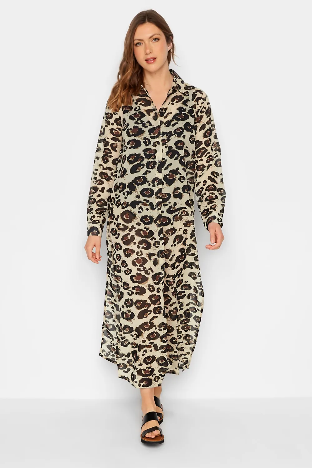 LTS Tall Brown Leopard Print Longline Beach Shirt