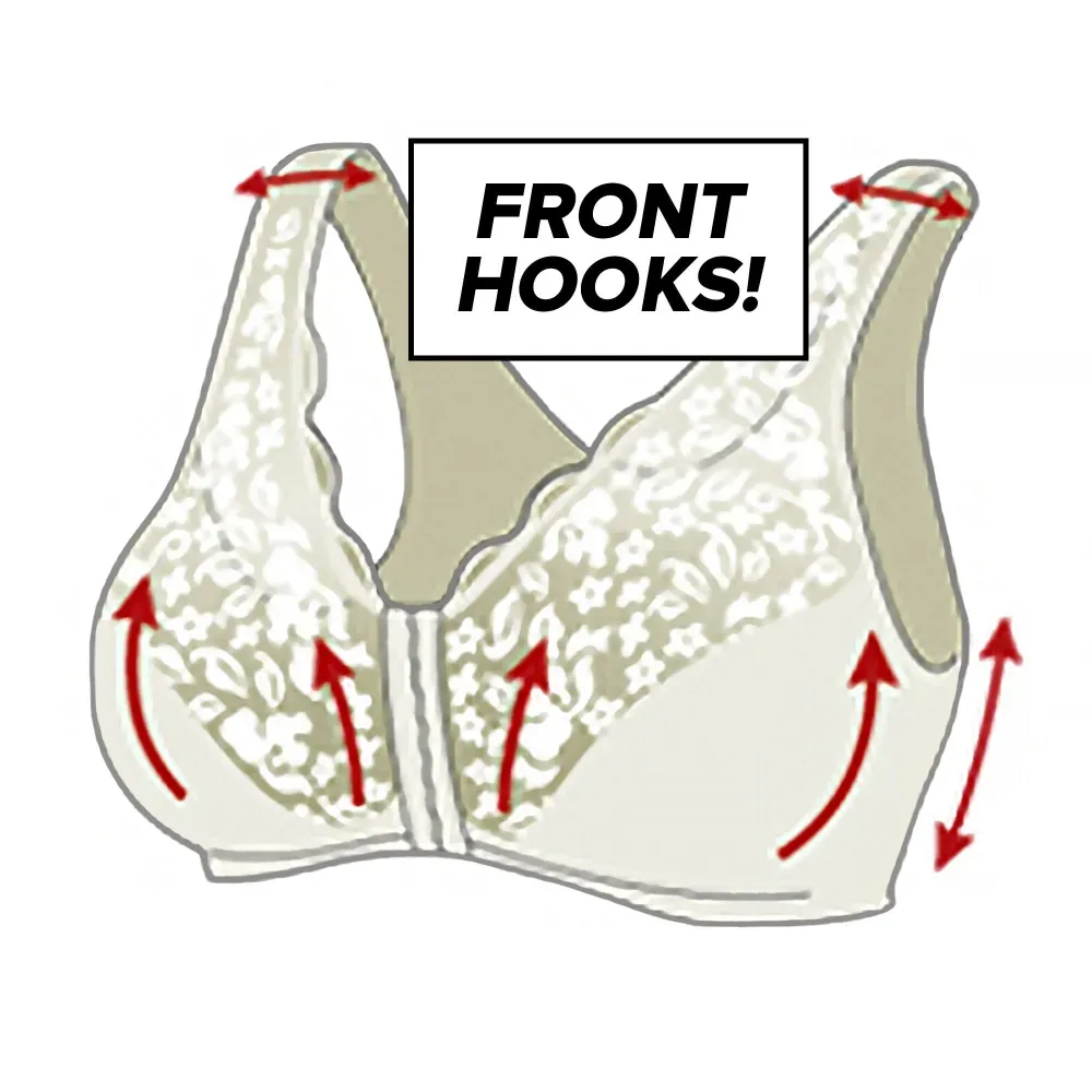 Front hooks, stretch-lace, super-lift, and posture correction
