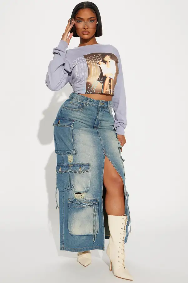 Whitney Houston Washed Long Sleeve Tee - Grey