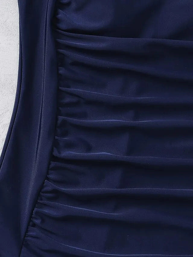 Women's Swimwear One Piece Monokini Bathing Suits Normal Swimsuit Ruched Tummy Control Slim Solid Color Black Wine Navy Blue Fuchsia Brown Padded Strap Bathing Suits Sports Active Vacation