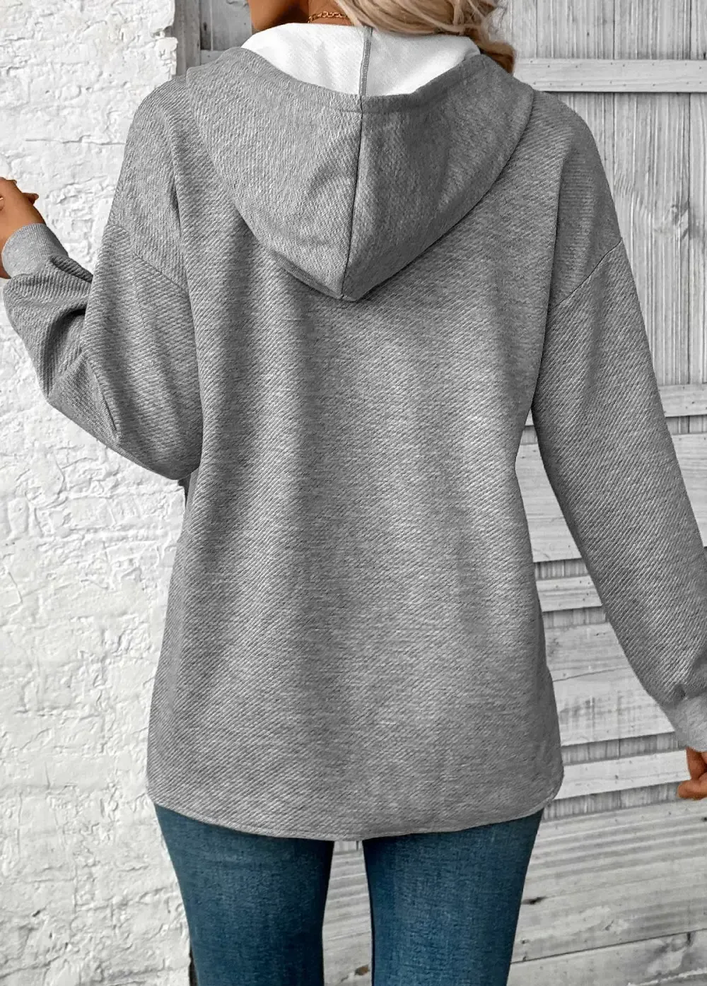 Plus Size Grey Embroidery Long Sleeve Hoodie