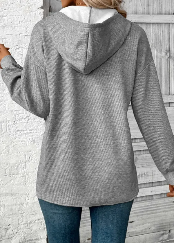 Plus Size Grey Embroidery Long Sleeve Hoodie