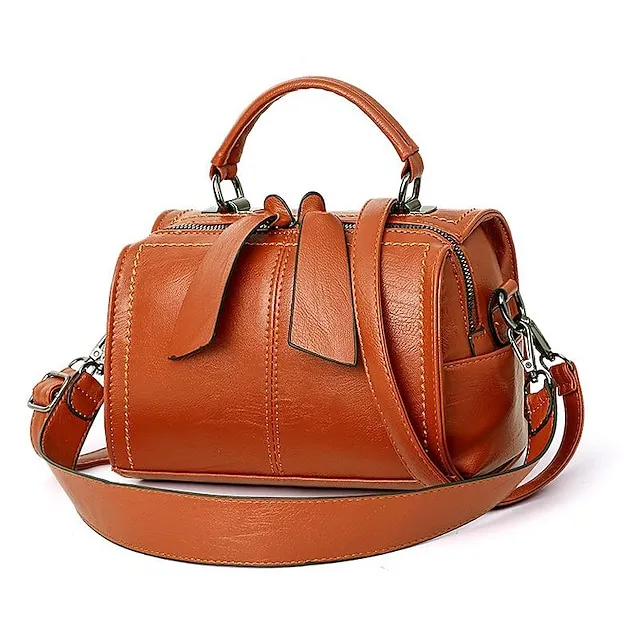 Women's Handbag Crossbody Bag Shoulder Bag PU Leather Office Daily Large Capacity Solid Color Black Yellow Wine