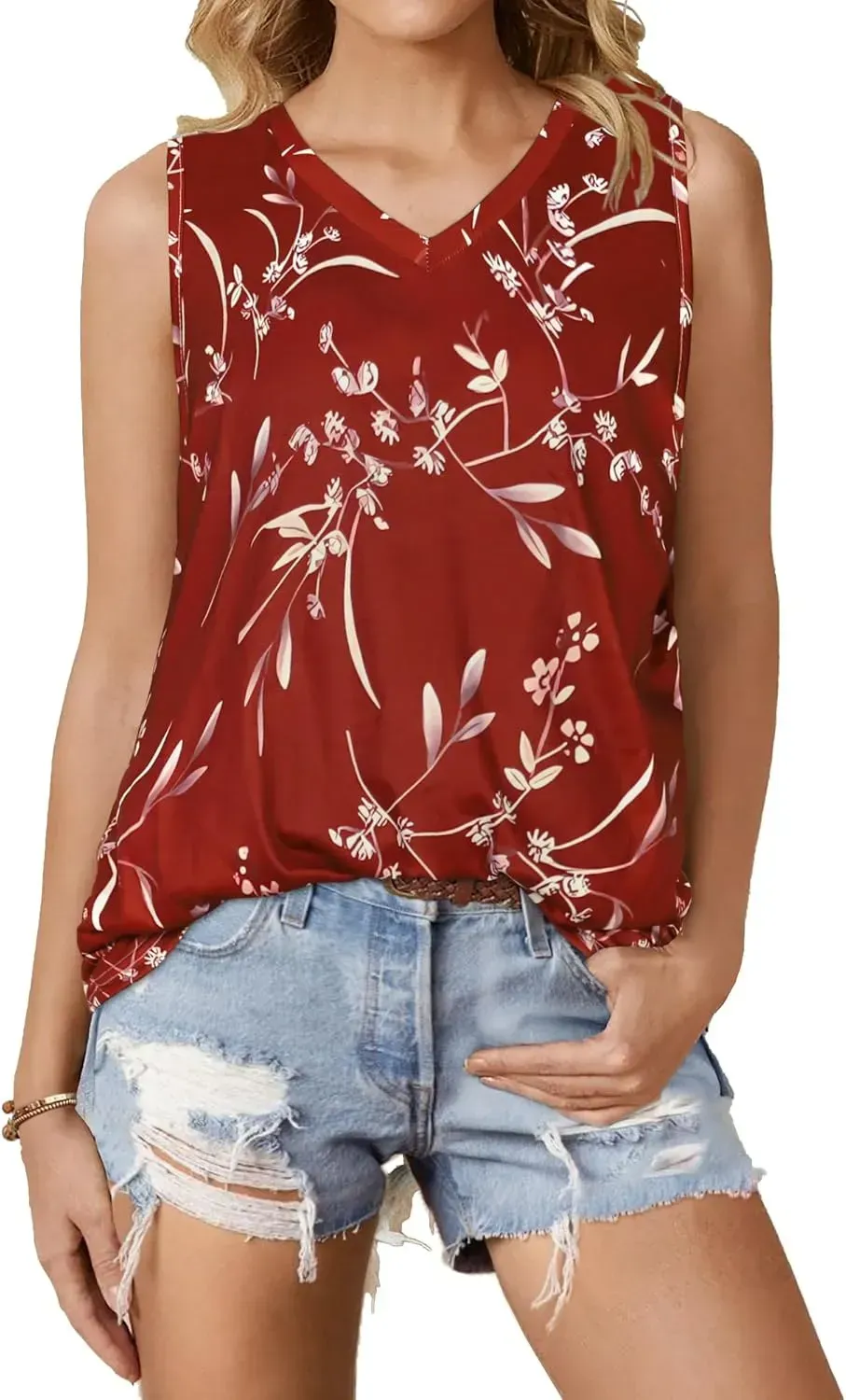 Summer Tops for Women Sleeveless V Neck Tshirt Loose Fit Casual Tank Tunic Blouse