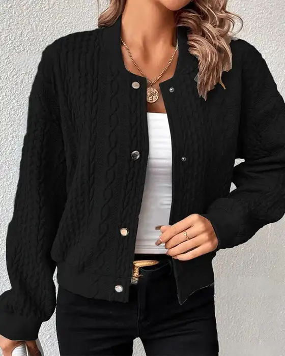 Solid Stickad Cardigan Med Knappar