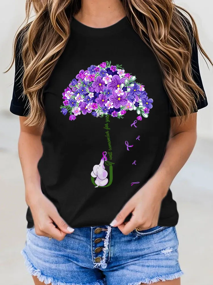 Women's I Will Remember For You Dementia Alzheimer's Disease Awareness Print T-Shirt